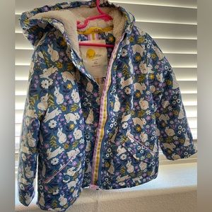 New mini boden blue Bunny print sherpa Lined Anorak Size 6-7 122cm
